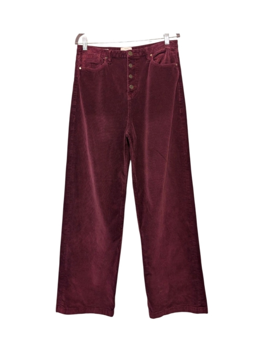 Bohme Womens High-Rise Corduroy Pants | Size 30 | Burgundy Wide Leg Button Fly